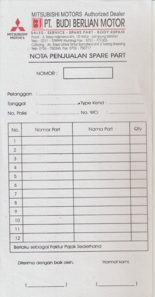 Nota Penjualan Spare Part